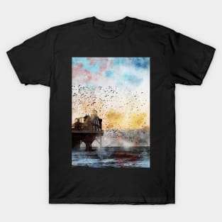 Birds flying around a pier and helter skelter T-Shirt